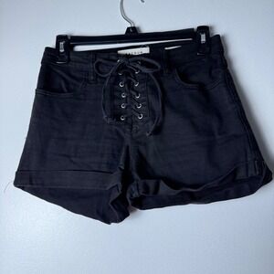 Pacsun Black Denim Shorts Lace-Up High‎ Rise Super Stretch Shortie 26